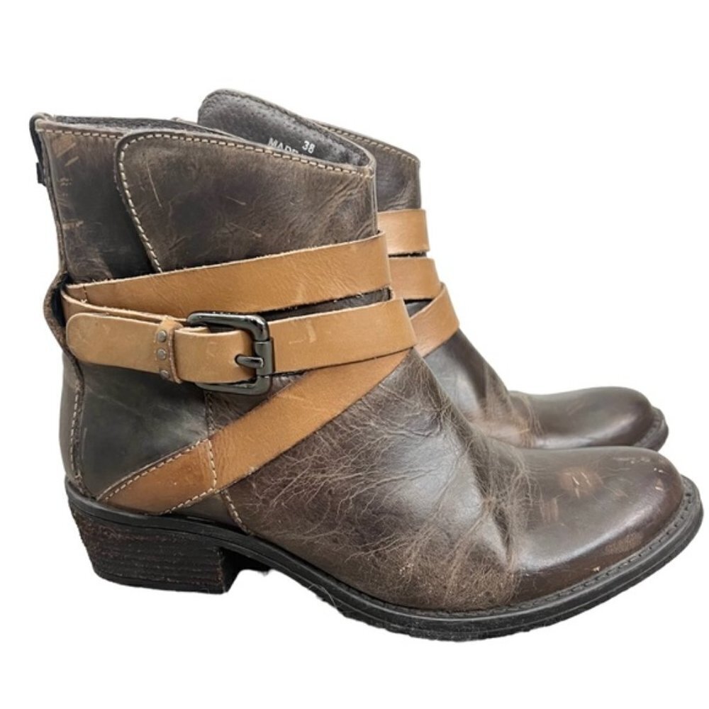 RUDSAK Montreal brown leather distressed buckle moto ankle boots 38